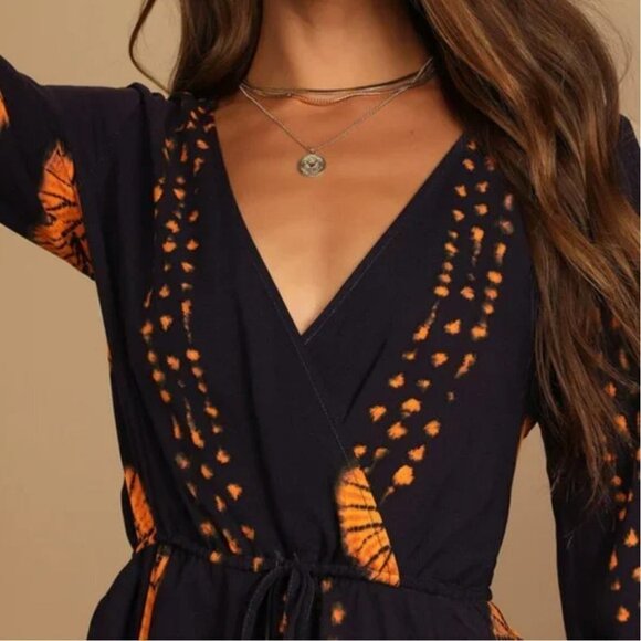 Lulus Adventuresome Dark Purple & Orange Tie-Dye Long Sleeve Romper Size XS - Picture 12 of 14